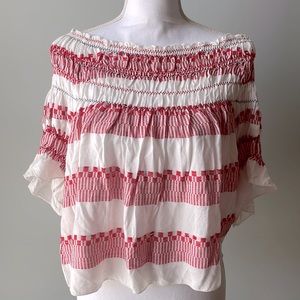 NWOT Piper by Townsen Anthropologie Off the Shoulder Embroidered Top Smocked S